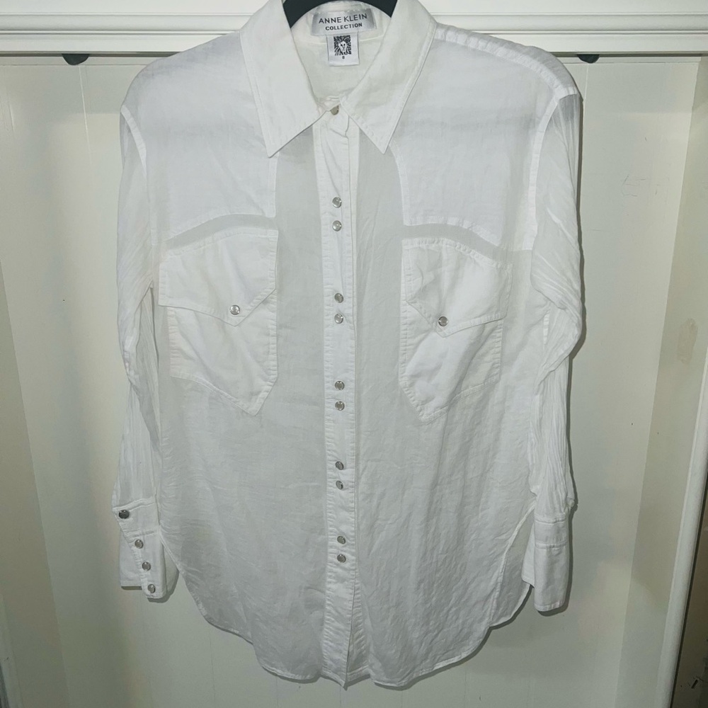 Anne Klein White Unisex Button down Shirt